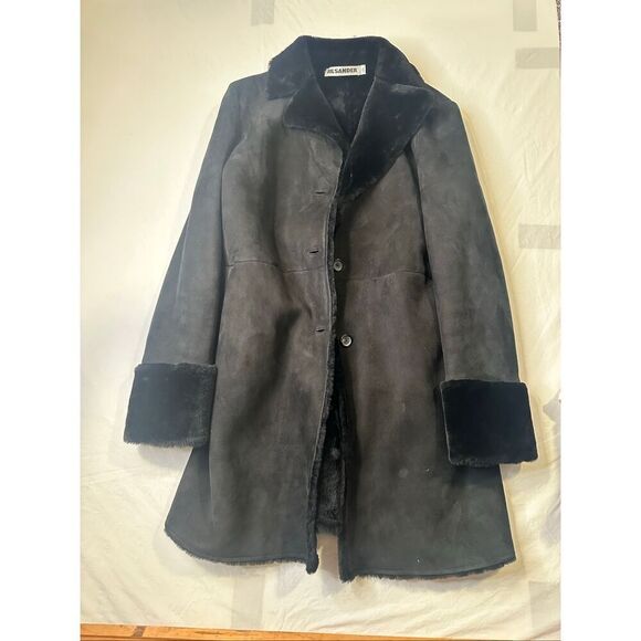 Jil Sander Authentic Women’s Black Lamb Leather Moulton Coat Made in Italy - Picture 1 of 16